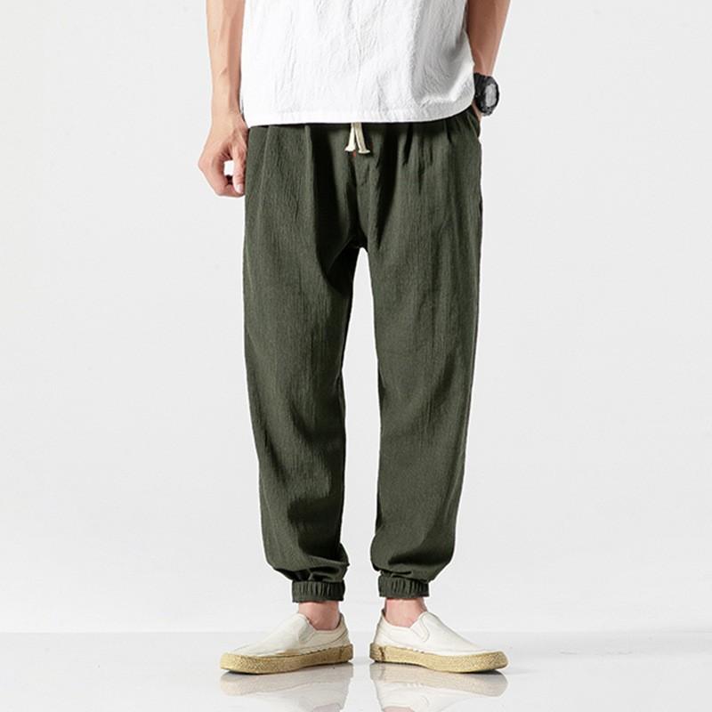 Men's Thin Solid Color Drawstring Lantern Pants Mid Waist Simple Sports Casual Pants