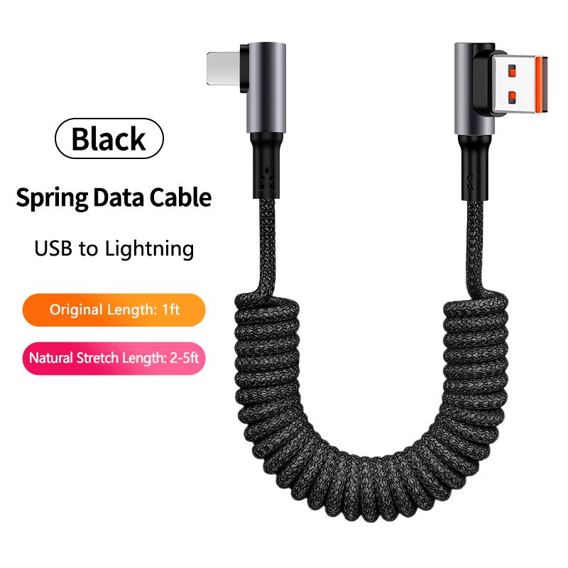 Electronic Accessories 100W 90 Degree Right Angled USB-C Coiled Retractable Data Cable Pure Copper Conductor Braid