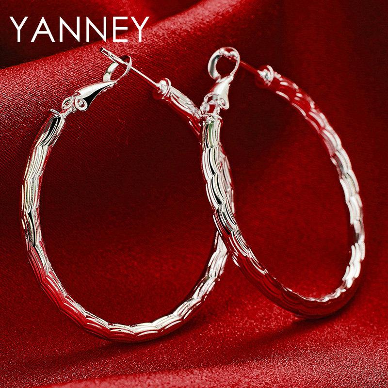 925 Sterling Silver 40MM Fine Round Hoop Earrings for Women Charm Engagement Wedding Party Fashion Jewelry Accessories