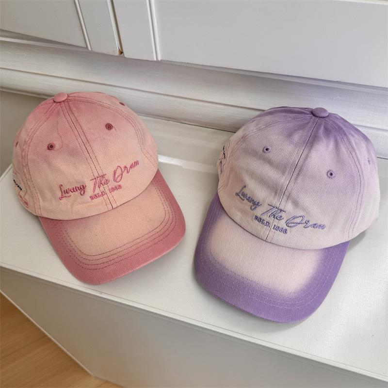 Gradual change color letter embroidery baseball cap women's wide brim enlarged and deepened soft top hat big head circumference show face small hat