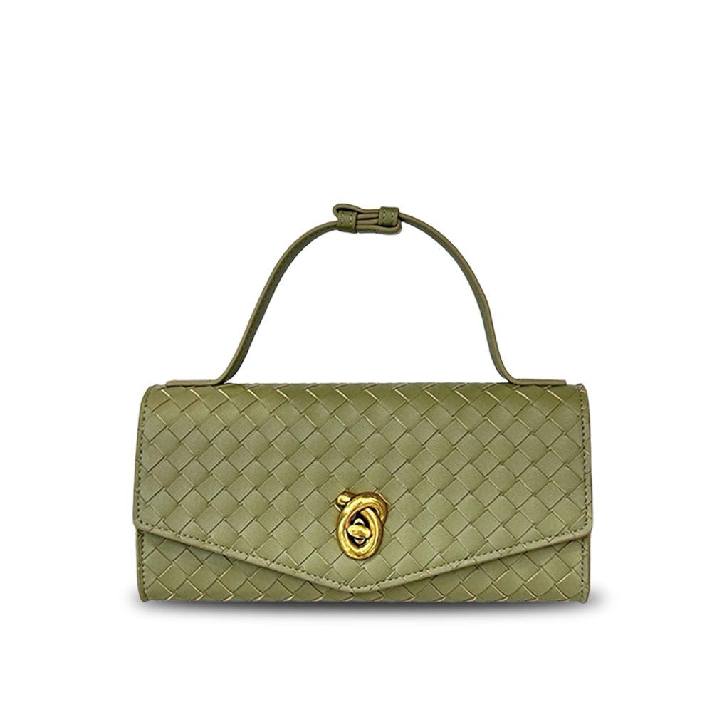 Cross-border woven baguette bag, niche leather women's bag, fashionable versatile horizontal version lock, portable shoulder messenger envelope bag