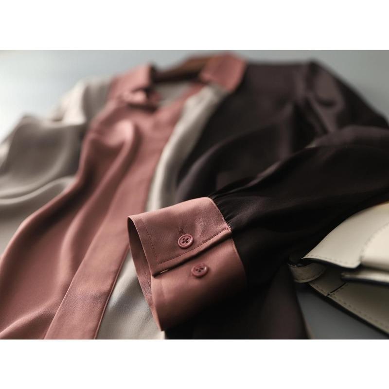 Color-blocked Long-sleeved Shirts for Women Spring and Autumn New Loose-fitting Chiffon Shirts Professional Tops