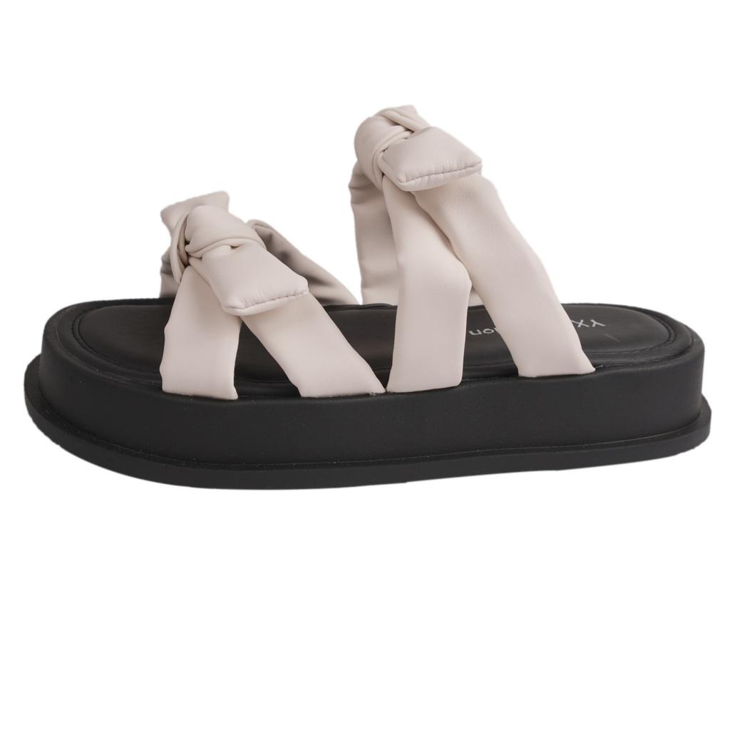 Round-toed Bow-knot Flip-flops for Women, New Korean-style Thick-soled Outerwear Women's Fashion Flip-flops for Summer 2025