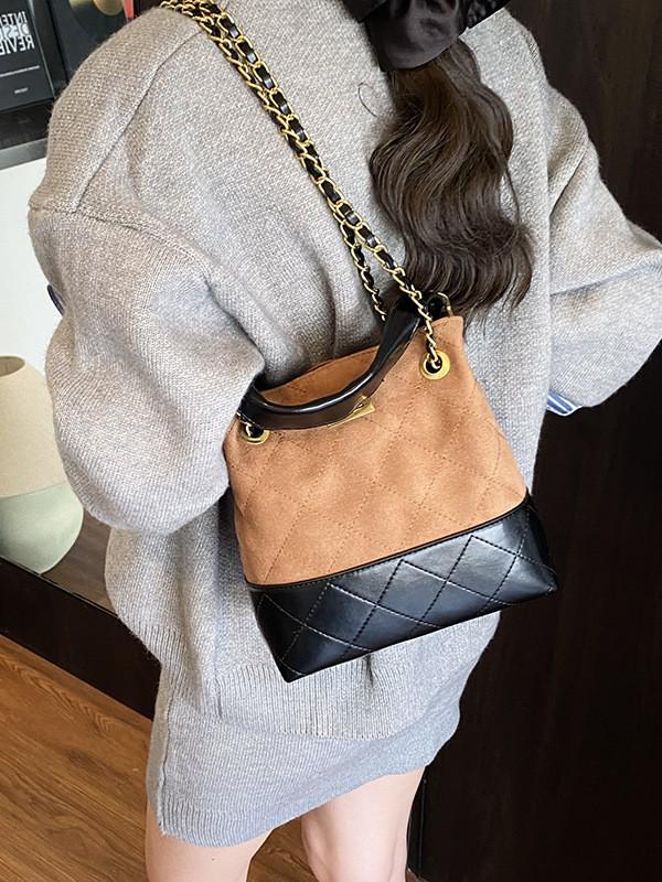 Women's Argyle Patchwork Retro Handbag with Chain Strap - 2025 Collection