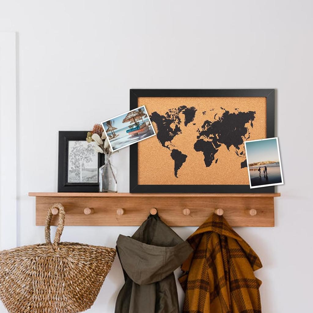 Cork Board Map of World, 14" X 11" Bulletin Boards for Walls with 10 P, Travel Tracker Map for Office, School and Home (WD-MAP-2636)