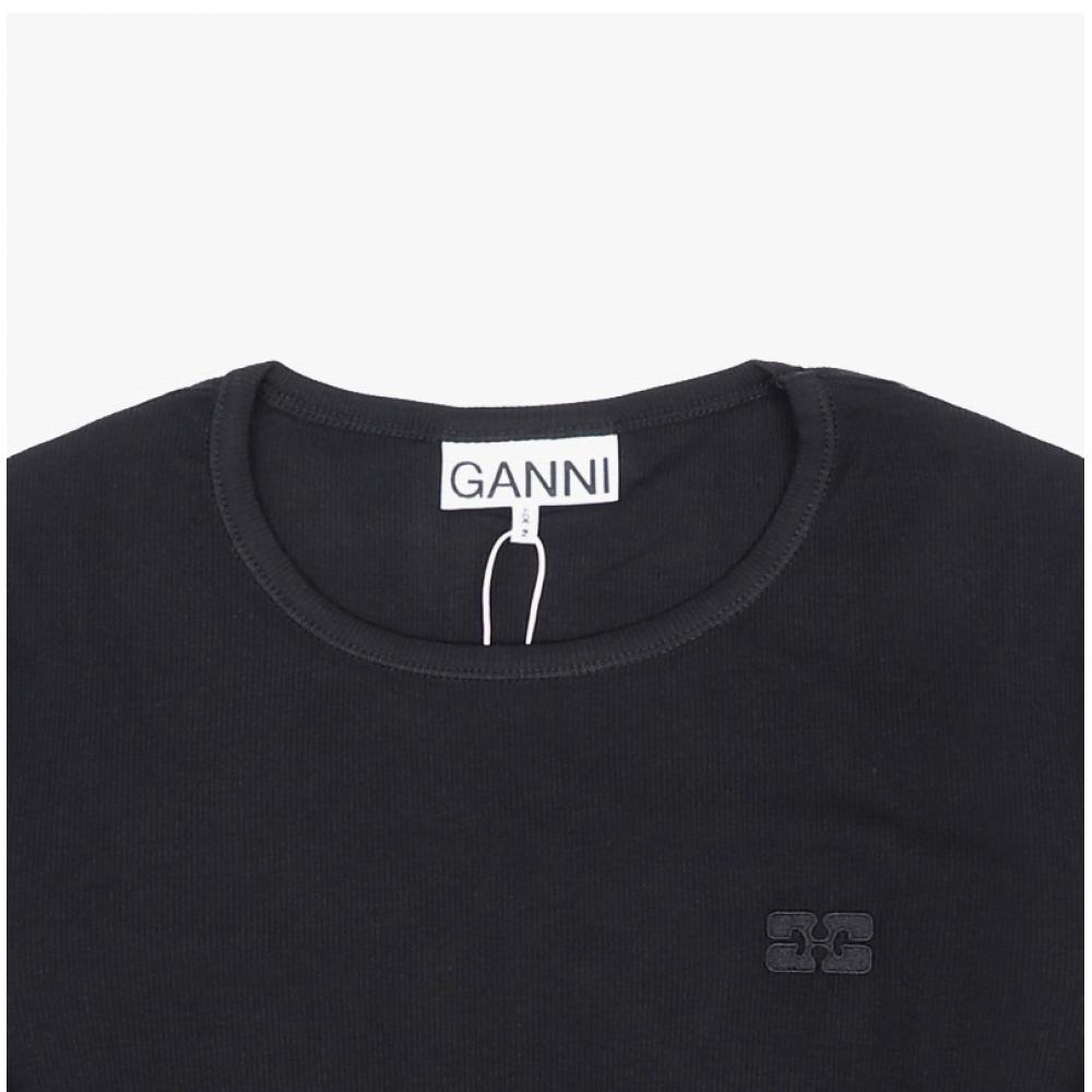 Ganni Women S Long Sleeve Soft Cotton Tee T4313 004