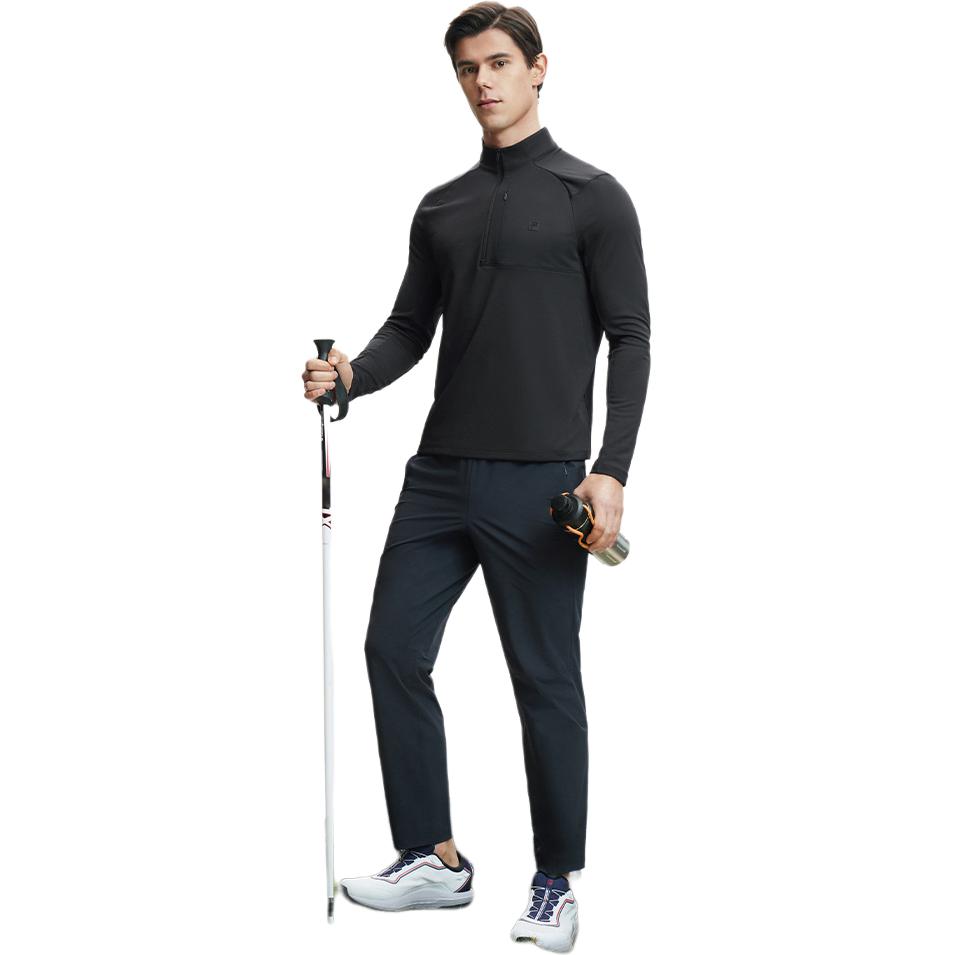 Fila Solid Color Stand Collar Pullover Knit Long Sleeve T-Shirt Men Tops Deep-Black A11M417201F-BK