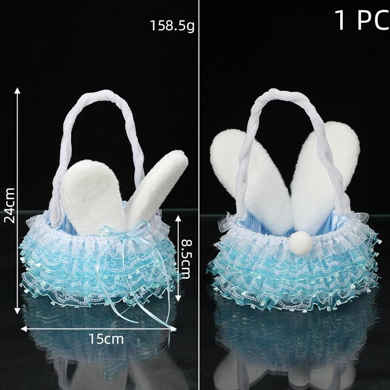 Stuffed Girls Gifts Fluffy Party Supplies Bunny Ears Basket Glitter Tulle Easter Basket For Spring Decor Easter Party