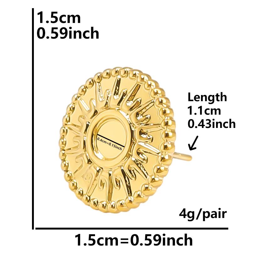 6pcs Real Gold Plated Geometric Round Oval Heart Blank Settings DIY Stone Enamel Crystal Stainless Steel Ear Studs For Women Men
