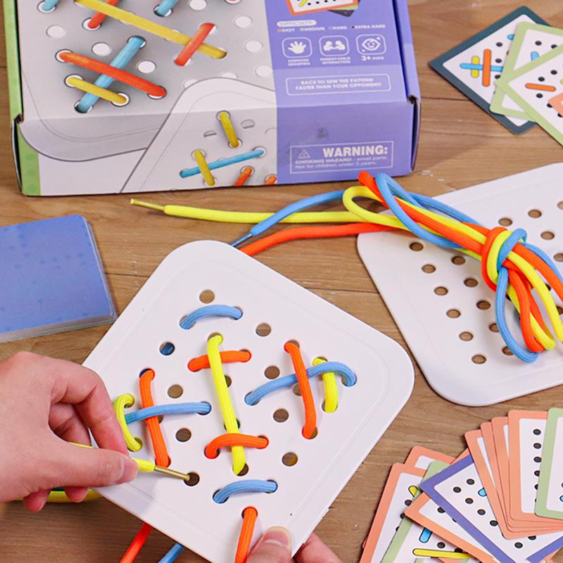Kids Montessori Wooden Toys Rope Board Fine Motor Skill Training Puzzle Logical Thinking Social Games Early Education Aid