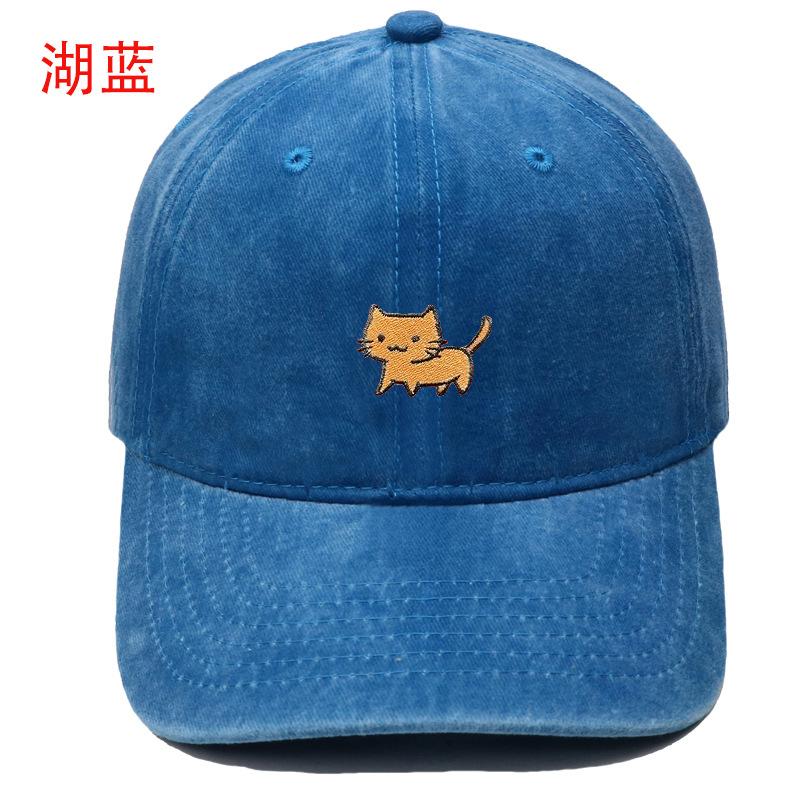New cartoon cute cat embroidery washed retro baseball cap men's and women's casual outdoor sunshade cap