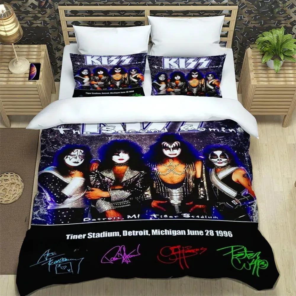 

KISS band Duvet Cover 3D Print Kiss Band Rock Bedding Set All Season Comforter Quilt Cover and Pillowcases Single Double Queen AU Single 140x210cm