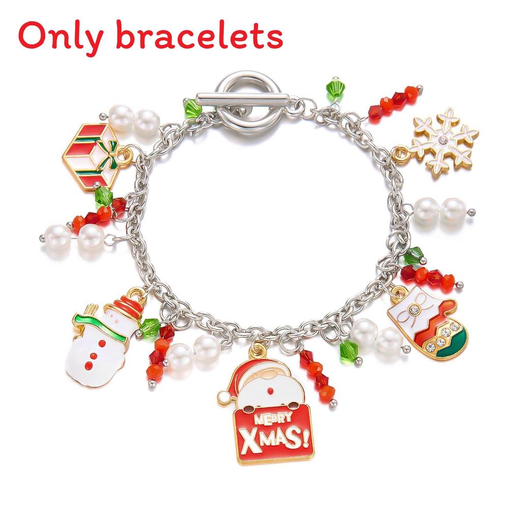 Pulseira de Charme de Natal Para Mulheres Com Pingente de Floco de Neve Veado Papai Noel Feita à Mão