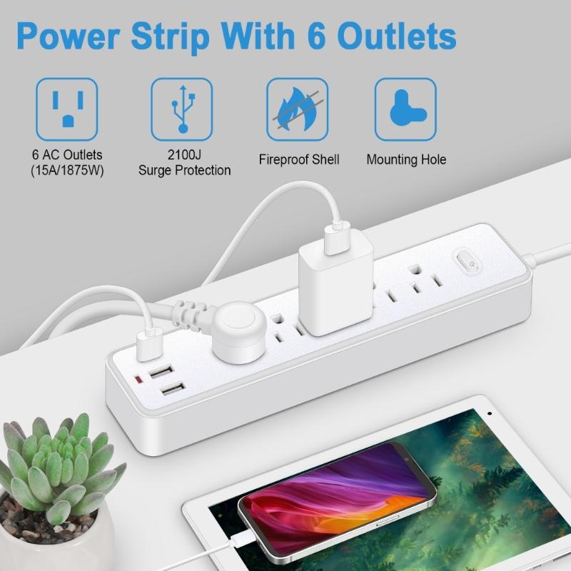 8 in 1 Power Strip Surge Protector US Plug Wall Outlet Adapter with 5pcs Widely-Spaced AC-Outlets & 3x USB Ports