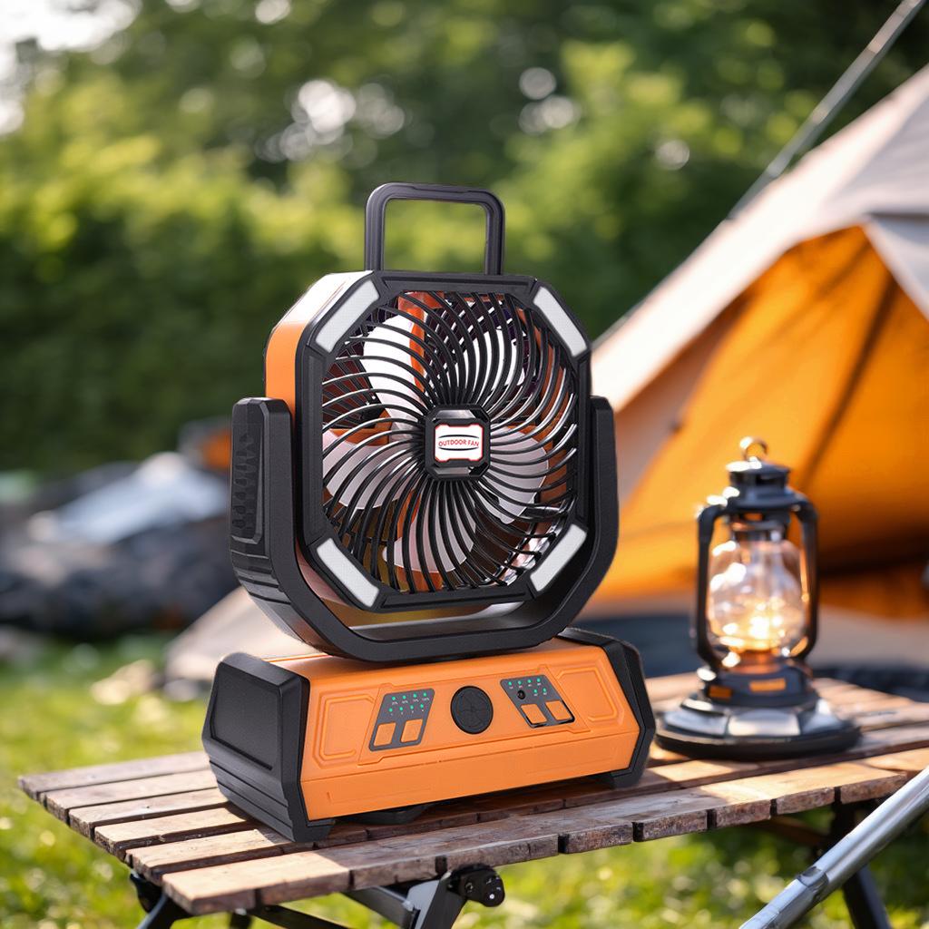 Portable Silent Camping Fan with Light & USB Charging - Large Capacity Outdoor & Fishing Oscillating Fan