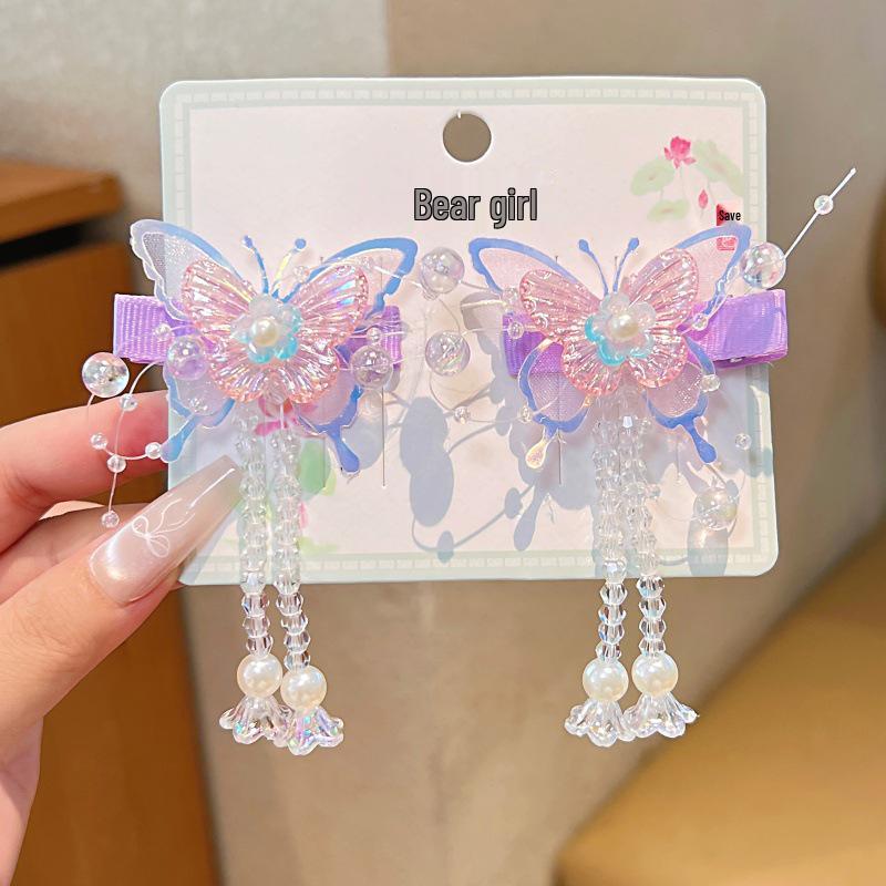 Children s Hanfu Headdress: Fairy Chinese Style Hair Clips with Tassels, Flowers, and Flowing Ribbons