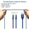 Fast Charge Braiding Cable, 8.86ft Super Long Charging Cable, Blue and Black Woven Outer Quilt, Suitable for Charging for IPhone 5-15 Mobile Phones.