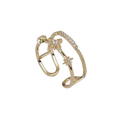 Bague Ouverte Ajustable Incrustée de Pierres Précieuses Irrégulières Liquides