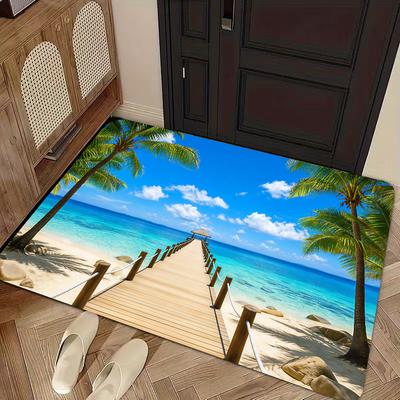 1pc, 2D Flat Printing, Summer Beach Pier Scenery Entrance Mat, Perfect for Holiday Dining And Home Decor, Indoor/Outdoor Party Decoration