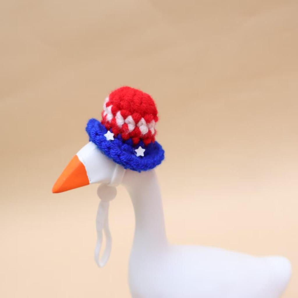 Christmas Goose Figurine Set with Hand-Crocheted Mini Pet Hats