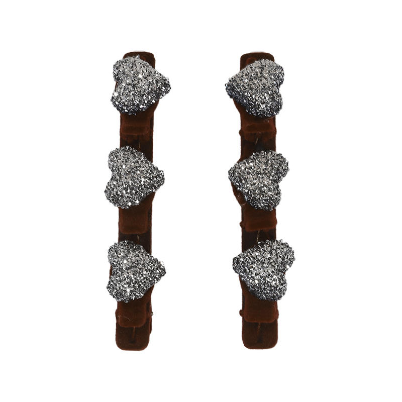 Double Layer Flocked Bangs Side Clip Crystal Love Heart Hair Braiding Hairpins Women Girls Clip Bangs Barrettes Hair Accessories Forehead Bangs Clip