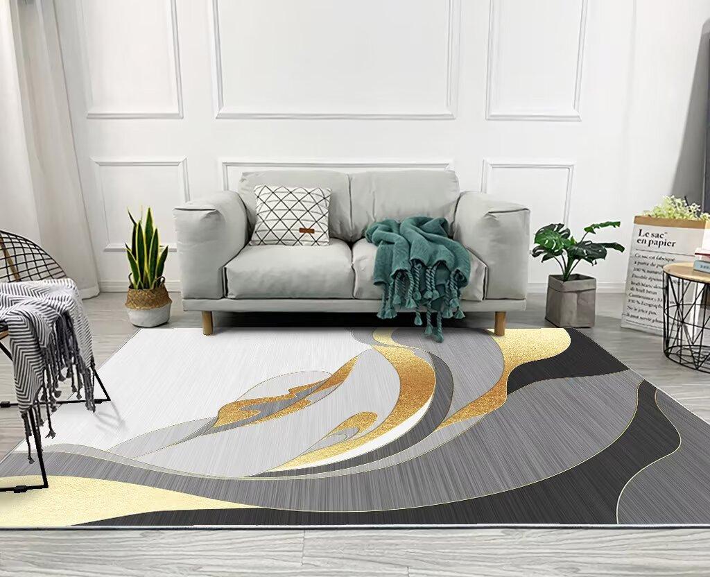 Golden Flowing Light Decor Living Room Carpet Large Soft Washable Home Modern Luxury Antiskid Floor Mat Bedside Bedroom Rug