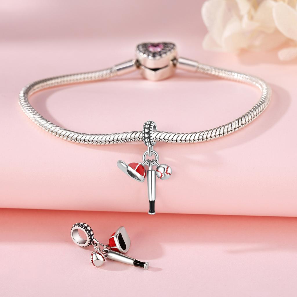 Beads Copper Charms Original Baseball Equipment Sports Pendant Beads Fit Bracelet Jewelry Diy Women Gift Accessory