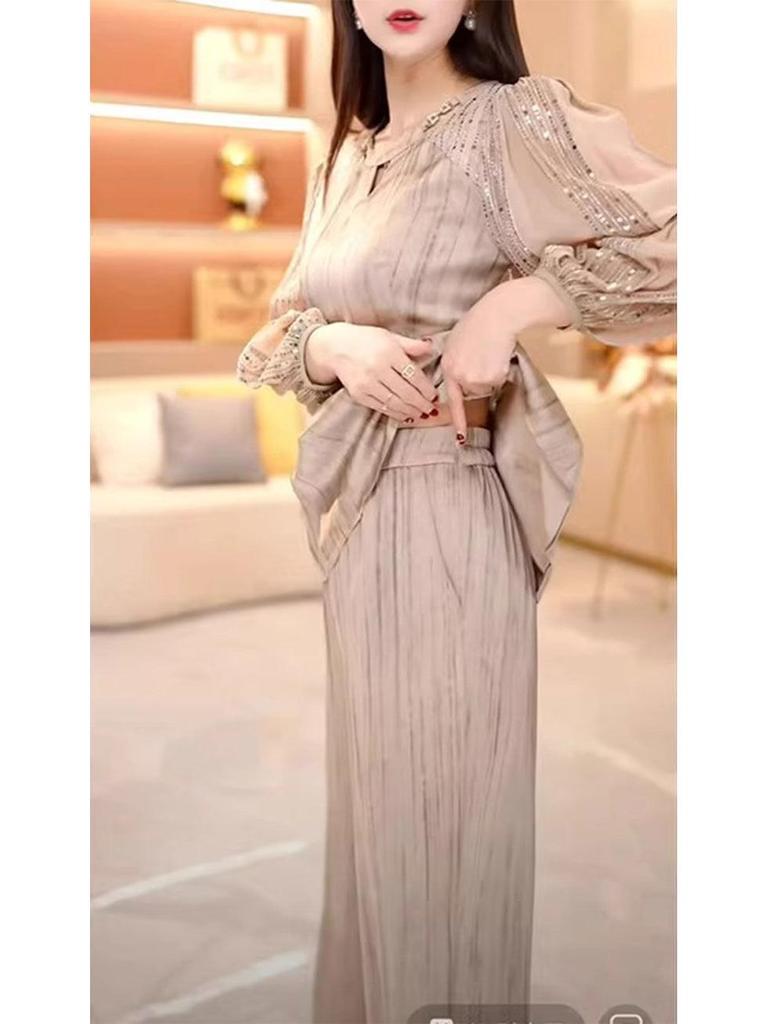 Spring 2025 Women's Luxury Suit: Stylish Slimming Top & Wide-Leg Pants Set