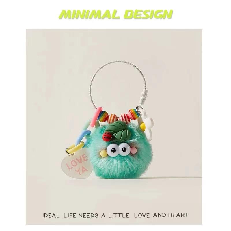 Car Keychain Women's High-end Sense Cute Plush Bag Pendant Backpack Schoolbag Pendant Small Gift Small Coal Ball Tide