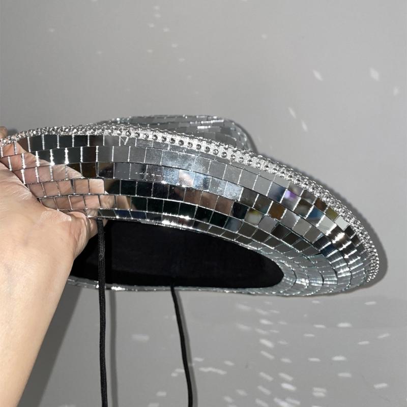 Disco Ball Cowboy Hat Girl Costume Cosplay Cap Household Decoration for Home Festival Shopping Traveling Supplies