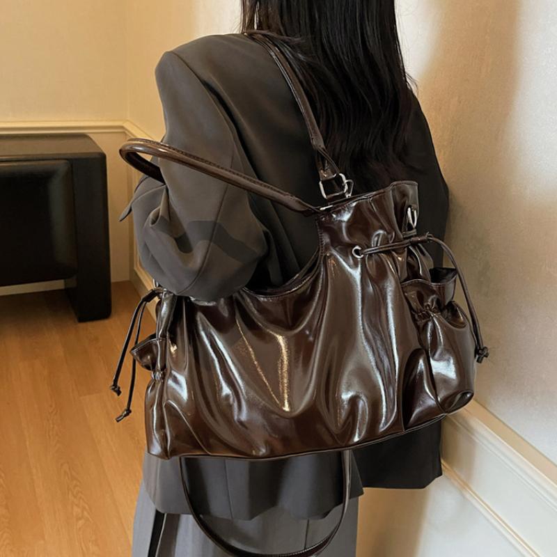 Y2k Retro Umhängetasche Damen Lack Motorrad Crossbody Große Achseltasche Seitentasche Kordelzug Tote Für Tägliches Pendeln Reisen