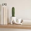 Small Cactus Flowerpot 3D Printed Stretching Cat Planter Pot, Cute Kitty Succulents Creative Lazy Statue Decor Animal Flowerpot, Lovely Kitten