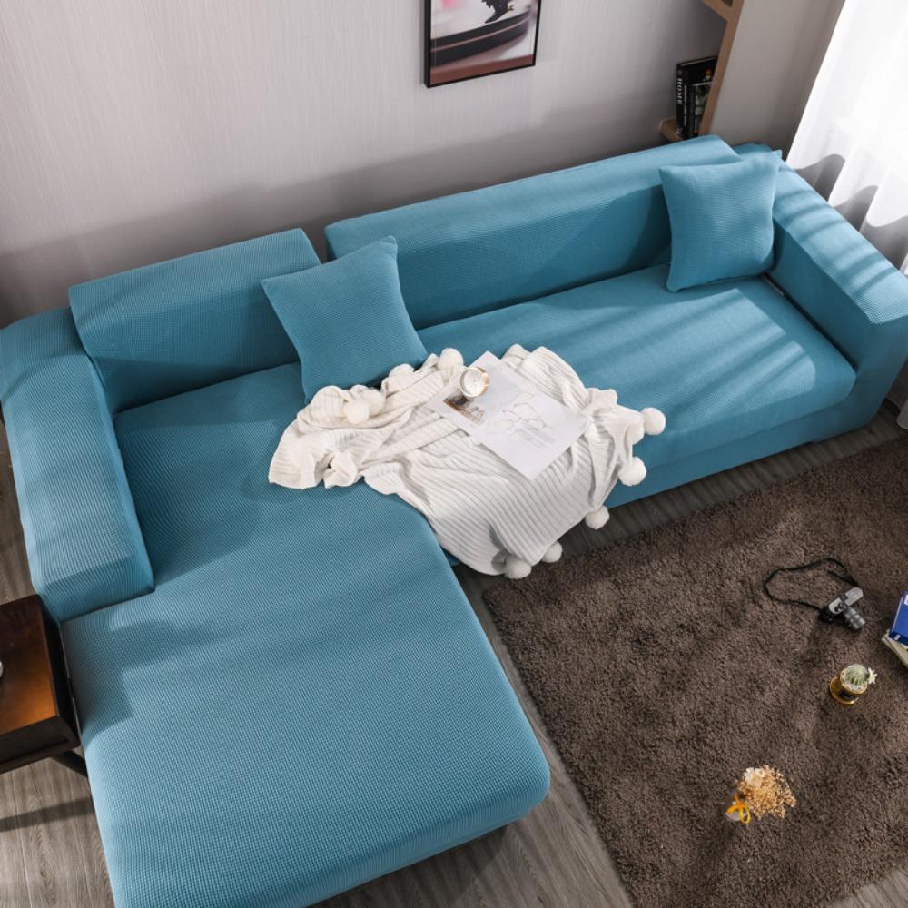 Corn Grain Fleece Couch Cover Full Coverage Thickened L Shape Sofa Cover Elastic All Season