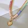 Preppy Aesthetic Beaded Necklace Women Layered Necklace, Heart Pendant Colorful Bohemian Choker Jewelry for Summer Beach Party
