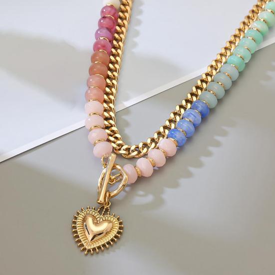 Preppy Aesthetic Beaded Necklace Women Layered Necklace, Heart Pendant Colorful Bohemian Choker Jewelry for Summer Beach Party