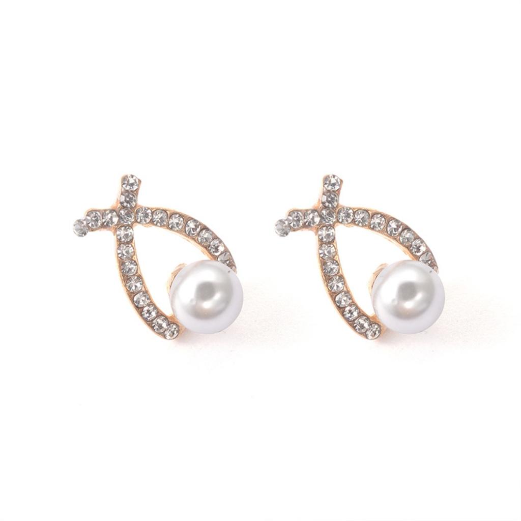 Pearl Teardrop Stud Earrings Sparkling Pave Setting Jewelry