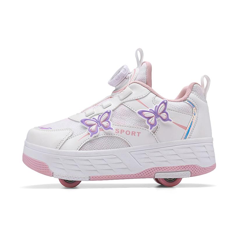 

Мальчиковые роликовые коньки с вращающейся кнопкой и четырьмя колесами, роликовые коньки, съемные студенческие коньки, детская обувь на колесиках 31 розовый