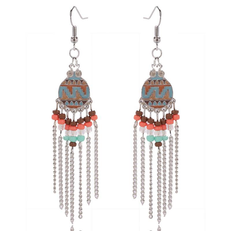 

Bohemian Earrings for Women Beaded Earrings Alloy Tassel Earrings Colorful Earrings срібний