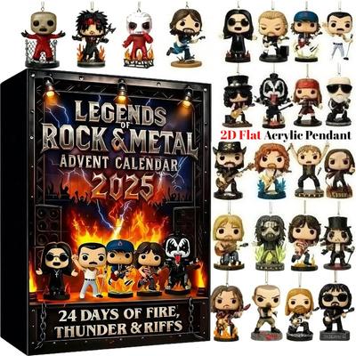 2025 Rock Metal Legends Advent Calendar 24 Day Christmas Countdown Calendar,2D Flat Acrylic Iconic Music Figures Makes a Great Gift for Rock