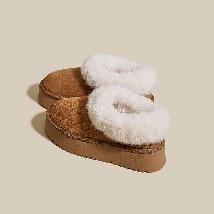 thick-soled fur integrated snow boots women's winter velvet cotton shoes 2024 new outer wear one-pedal fluffy bread shoes
