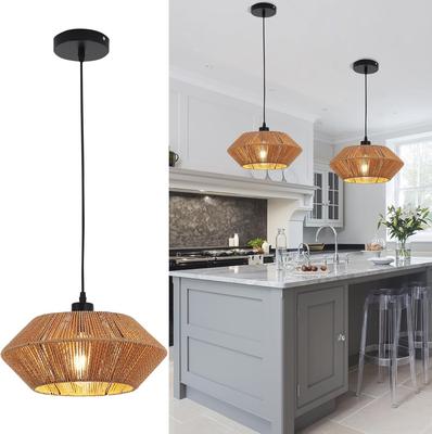 Boho Chandelier 32CM Rustic Farmhouse Pendant Light Paper Rope Ceiling Hanging Lamp Indoor Light for Dining Living Room Bedroom