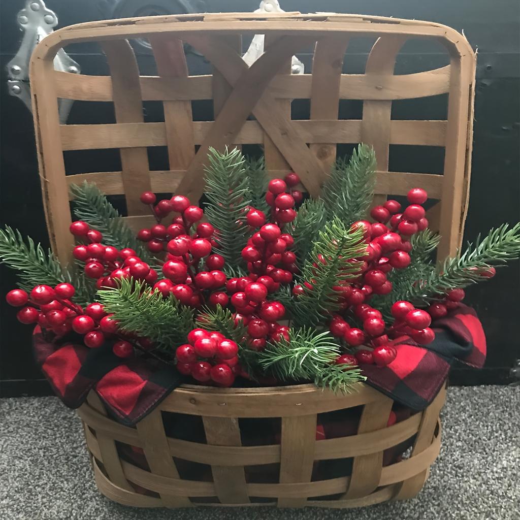 30PCS Artificial Christmas Pine Branches with Red Berries, Plastic,DIY Wreath Making Supplies for Home Holiday Decor