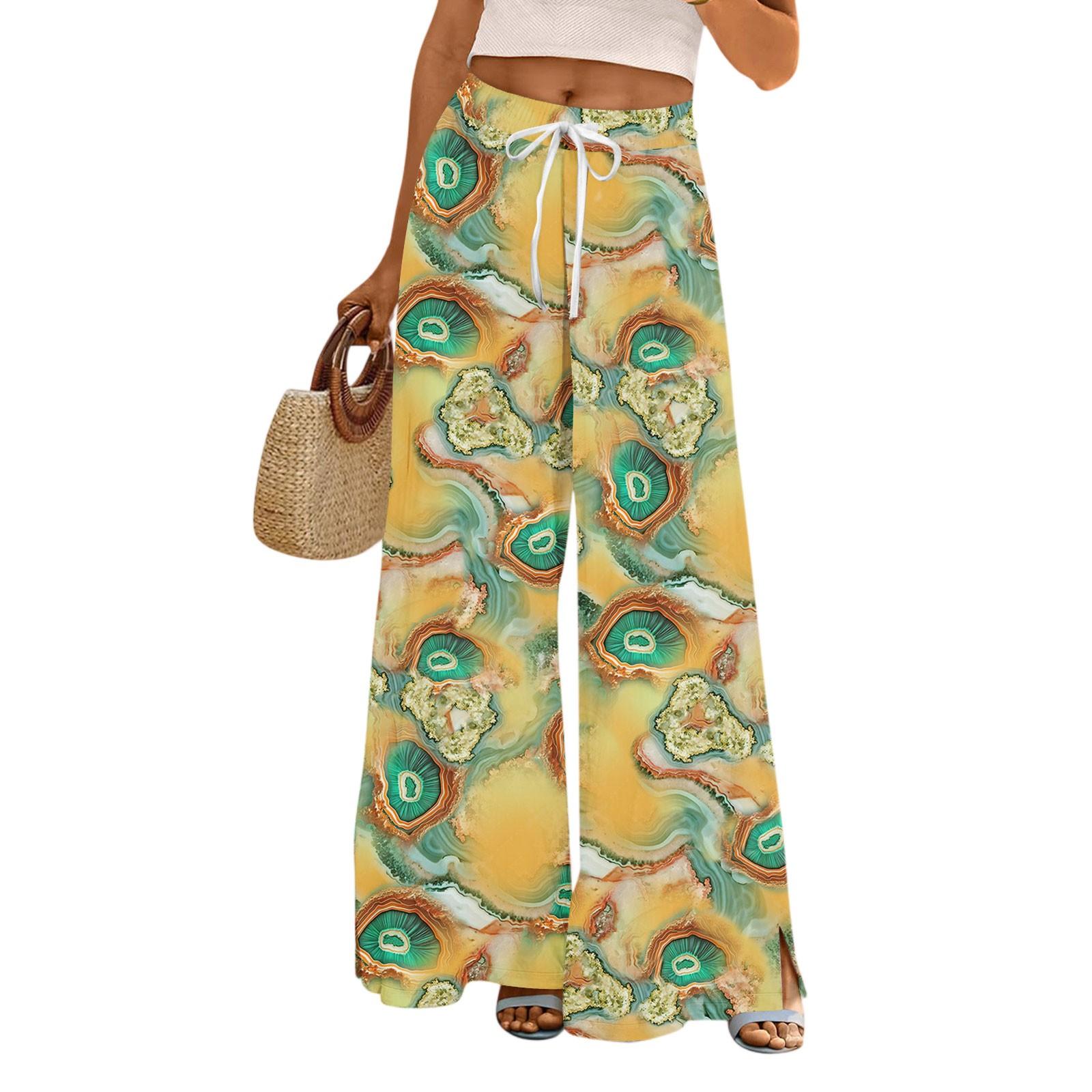 

Женские брюки Брюки с широкими штанинами с карманами Повседневные брюки С принтом Эластичная талия Спортивные штаны XL жёлтый