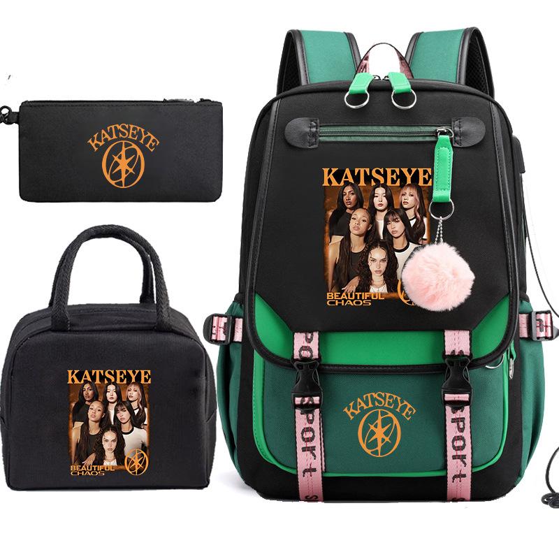 Katseye Gruppo di Ragazze K-pop Stampa Fotografica Set da 3 Pezzi Zaino per Studenti Combo 60707 Borsa Scolastica alla Moda Kit Cancelleria