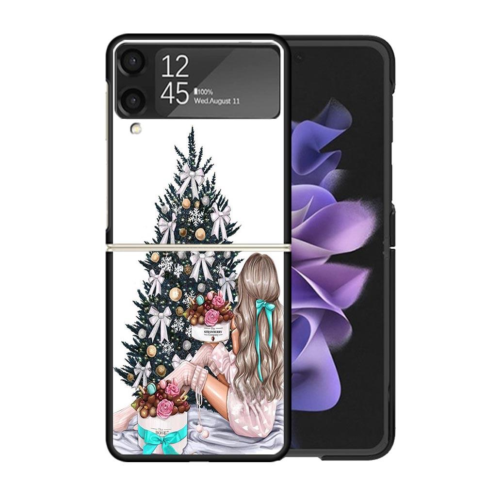 

Christmas Art Girls Coffee Clear Phone Case For Samsung Z Flip 7 6 5 4 3 Galaxy ZFlip7 ZFlip6 ZFlip5 ZFlip4 ZFlip3 5G Print Cove Samsung Z Flip 7