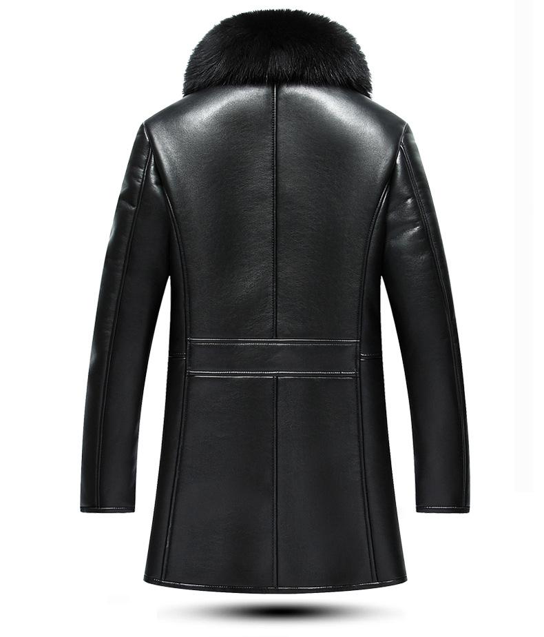 Päls allt-i-ett herrpäls päls snörävpälskrage förtjockad mellanlång fårskinn äkta läderkappa herrpäls