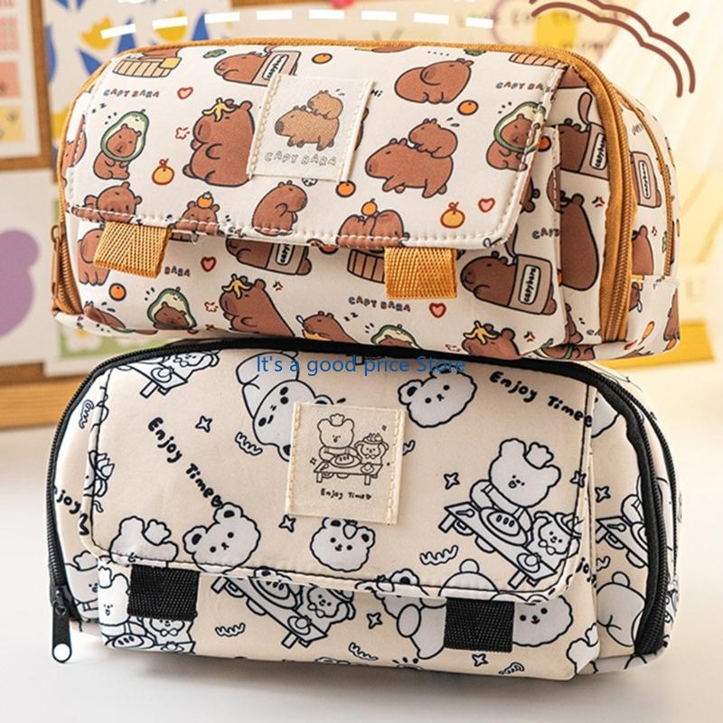 Lovely Capybara Pen Bag School Pencil Organizers Large Capacity Pencil Case For Erasers Markers Scissors Storage