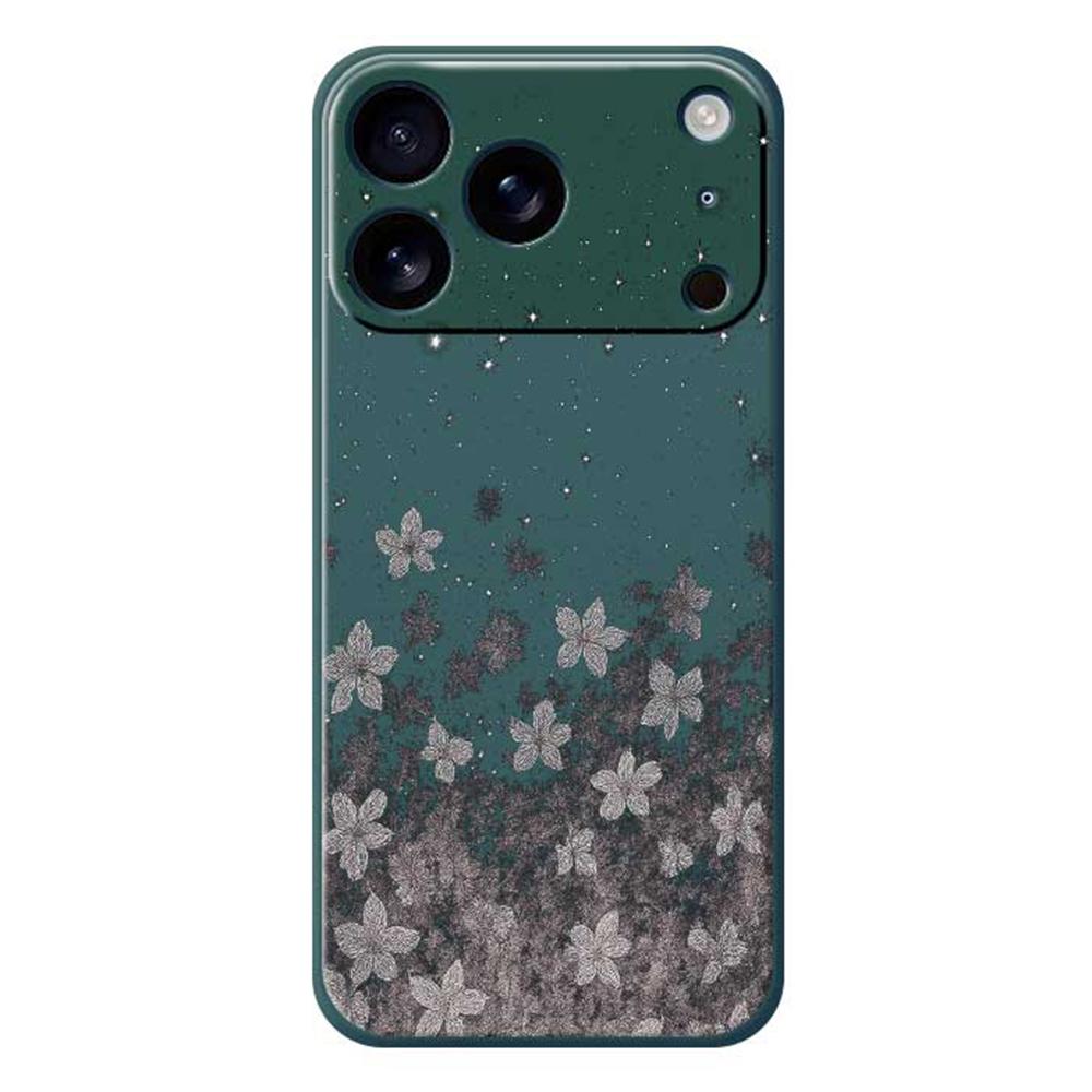 For iPhone 17 Pro Case Grey Flowers Pattern Printing Straight Edge TPU Phone Back Cover