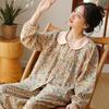 Pure Cotton Pajamas Women's Spring Clothes Sweet Floral Long-sleeved Set Double-layer Cotton Yarn Cute Doll Collar Internet Celebrity Loungewear