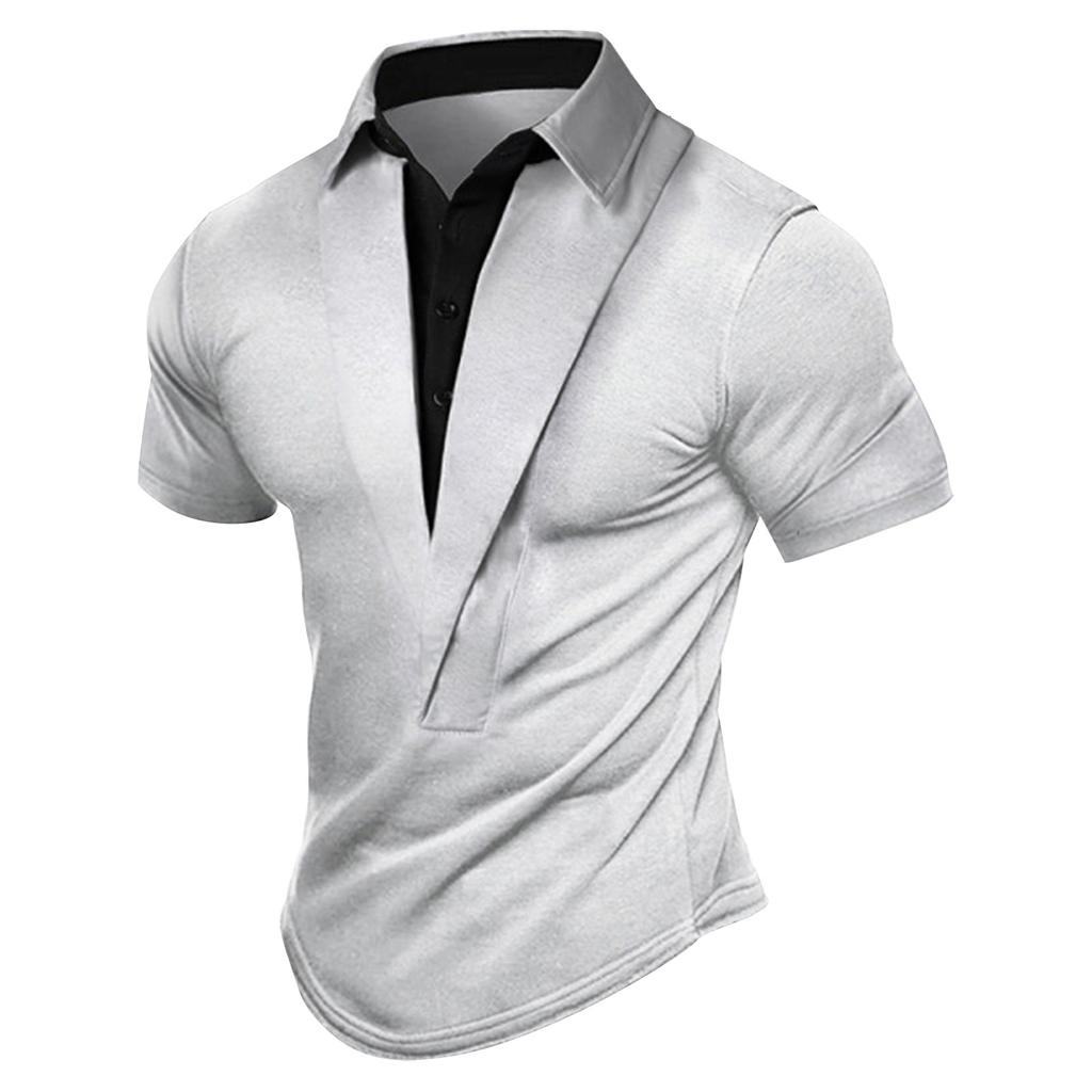 Summer Men's Outdoor Retro Casual Shirt Standing Neck Short Sleeve T-shirt